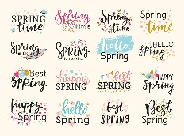 Frühling Zeit Schrift Text Grußkarte spezielle Frühling Typografie Hand gezeichnet Grafik Vektor Illustration Abzeichen — Stockvektor