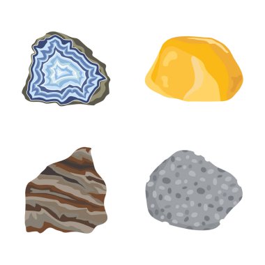 Seriye yarı değerli taşlar taş ve mineral renkli parlak mücevher malzeme akik Jeoloji kristal beyaz arka plan üzerinde izole vektör.