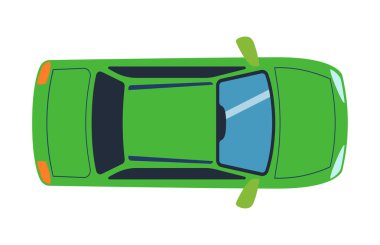 Renkli araba oyuncak otomobil taşıma ve tekerlek ulaşım tasarım Rating çatı motorlu araç navlun vektör çizim üzerinde ek yükü Üstten Görünüm.