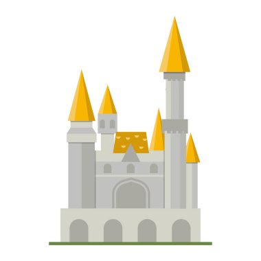 Peri masalı kale kule simgesi şirin mimarisi fantezi ev fairytale Ortaçağ ve Prenses kale tasarım izole masal vektör çizim karikatür.