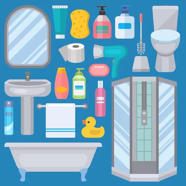 Icone dell'attrezzatura da bagno realizzate in stile moderno doccia piatta clip art illustrazione colorata per il design del vettore igiene interna del bagno . — Vettoriale Stock