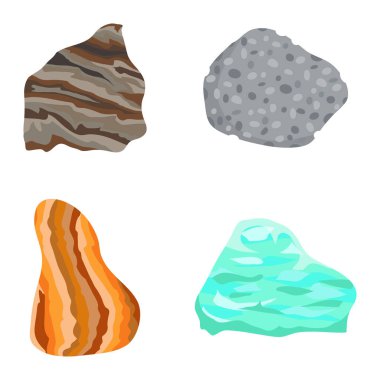 Seriye yarı değerli taşlar taş ve mineral renkli parlak mücevher malzeme akik Jeoloji kristal beyaz arka plan üzerinde izole vektör.