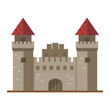 Peri masalı kale kule simgesi şirin mimarisi fantezi ev fairytale Ortaçağ ve Prenses kale tasarım izole masal vektör çizim karikatür.