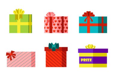 Hediye kutusu yıldönümü Olay saten tebrik nesne şerit ve yay ile Sevgililer kağıt paket Festival parti sarma vektör çizim alışveriş izole.