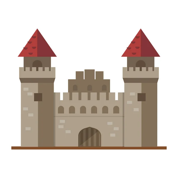 Κινούμενα σχέδια σε παραμύθι κάστρο Πύργος εικονίδιο χαριτωμένη αρχιτεκτονική φαντασία σπίτι οχυρό μεσαιωνικό και πριγκίπισσα σχεδιασμό fable απομονωμένη διάνυσμα Εικονογράφησης Παραμυθιού. — Διανυσματικό Αρχείο
