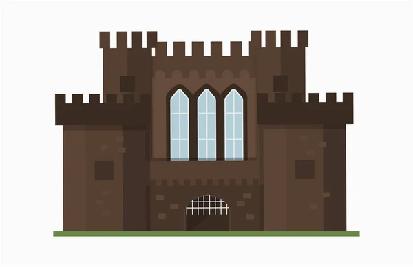 卡通童话城堡塔图标可爱建筑幻想房子童话中世纪和公主据点设计分离的寓言矢量图. — 图库矢量图片