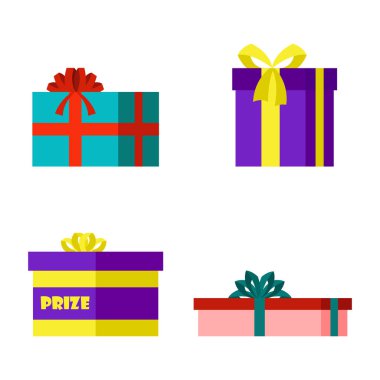 Hediye kutusu yıldönümü Olay saten tebrik nesne şerit ve yay ile Sevgililer kağıt paket Festival parti sarma vektör çizim alışveriş izole.