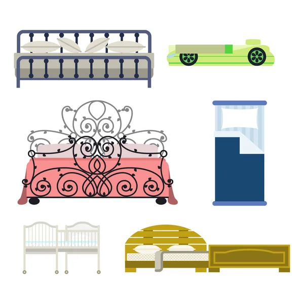 Ekskluzywne spania meble projektowanie sypialni z ptaka łóżko i wnętrza Pokój komfortowy relaks Dom Apartament wektor ilustracja. — Wektor stockowy
