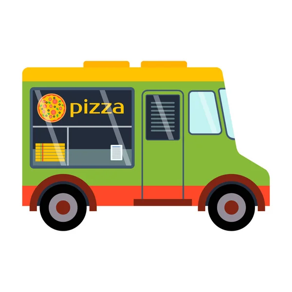 Jalan makanan festival pizza trailer vektor restoran mobil . - Stok Vektor