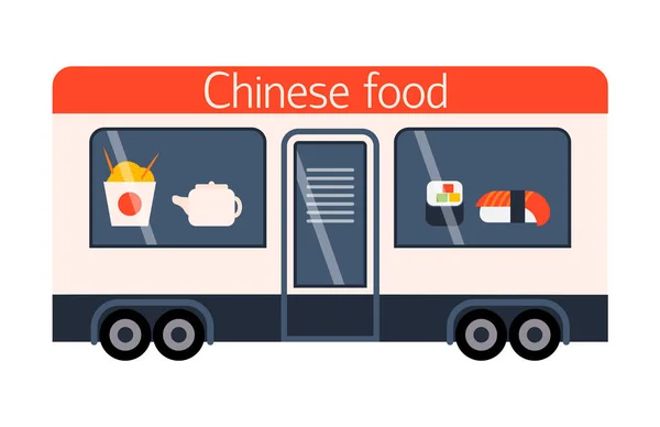 Festival de comida de rua chinês trailer vetor restaurante carro . —  Vetores de Stock