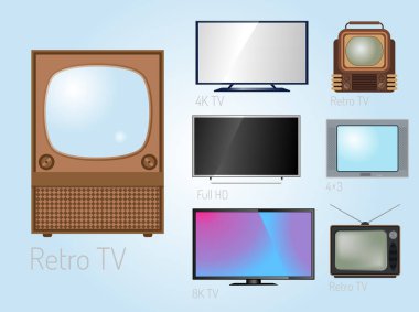 TV ekran lcd monitör şablon elektronik cihaz teknolojisi dijital boyut çapraz ekran ve video modern plazma ev bilgisayarı vektör çizim.