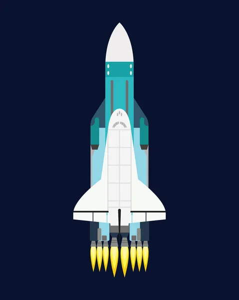 벡터 기술 우주선 로켓 만화 디자인 시작 혁신 제품 및 우주 판타지 공간 발사 그래픽 탐사. — 스톡 벡터
