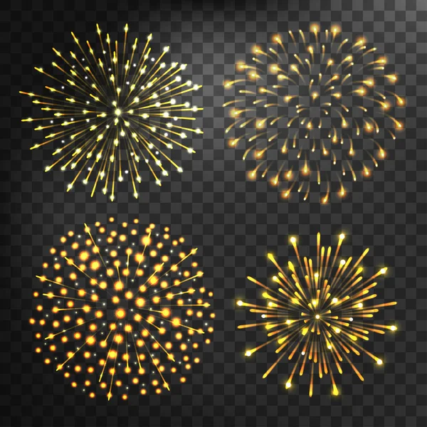 Fogos de artifício diferentes formas colorido vetor festivo . —  Vetores de Stock