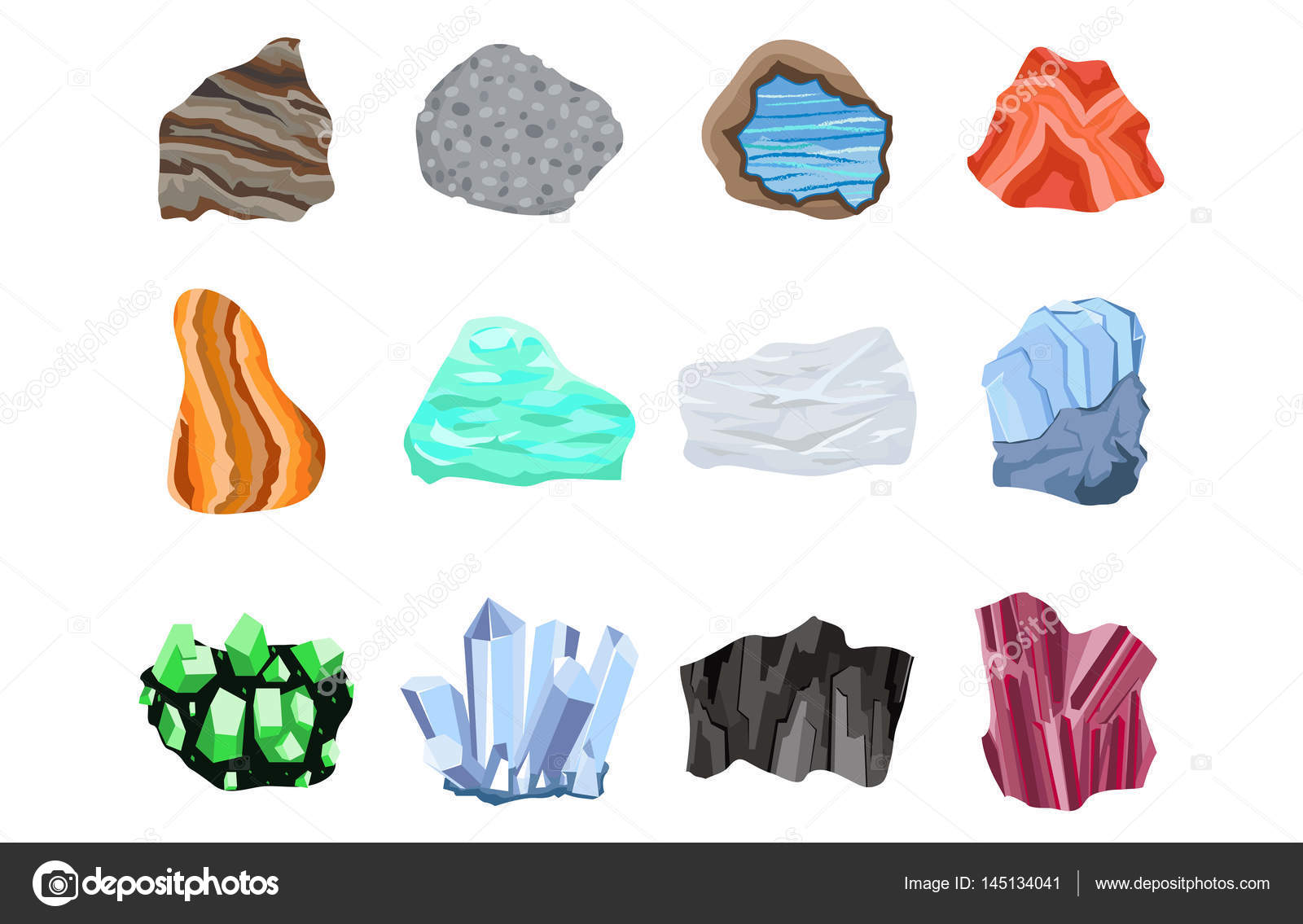Collectionof semi precious gemstones vector stones and mineral