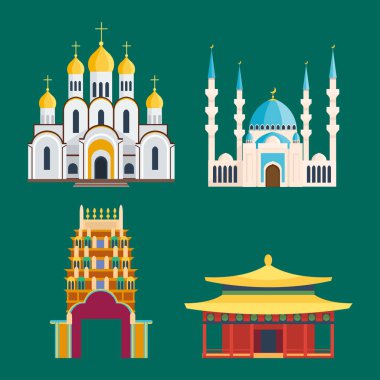 Katedral churche Tapınağı Simgesel Yapı turizm Dünya Dinleri ve ünlü yapısı geleneksel şehir antik eski kule vektör çizim oluşturma.