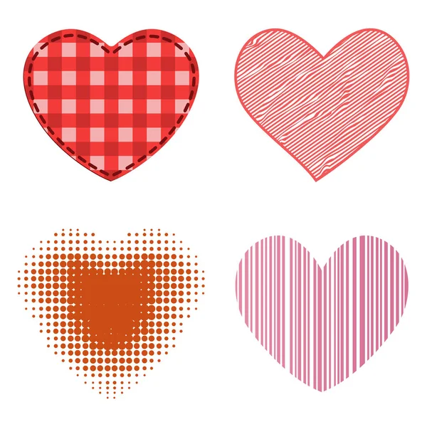 Differents stylu červené srdce vektorové ikony izolované láska valentine den symbol a romantický design svatební krásné oslavit jasné emoce vášeň znamení ilustrace. — Stockový vektor