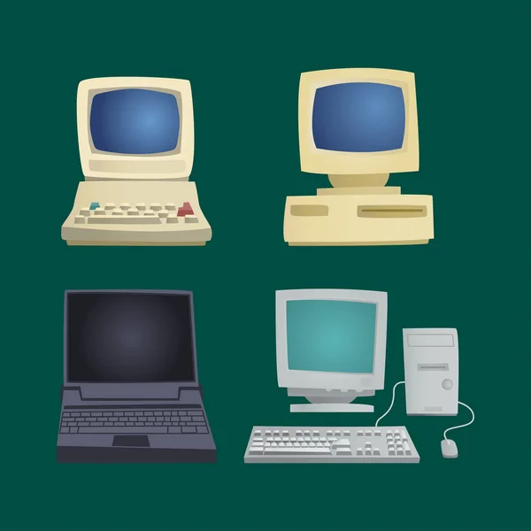 Artículo de computadora retro clásico tecnología antigua estilo negocio equipo personal y PC vintage hardware de escritorio comunicación objeto vector ilustración . — Vector de stock