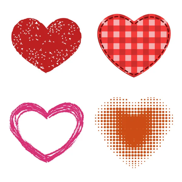 Differents stylu červené srdce vektorové ikony izolované láska valentine den symbol a romantický design svatební krásné oslavit jasné emoce vášeň znamení ilustrace. — Stockový vektor