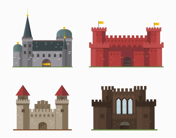 Cartoon fairy tale castle tower icon cute architecture fantasy house fairytale medieval and princess stronghold design fable isolated vector illustration. — Stock Vector