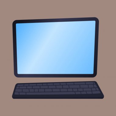 Masaüstü bilgisayar teknolojisi simge telekomünikasyon ekipman metal pc monitör çerçeve modern ofis ağ elektronik cihaz uzay vektör illüstrasyon izole.