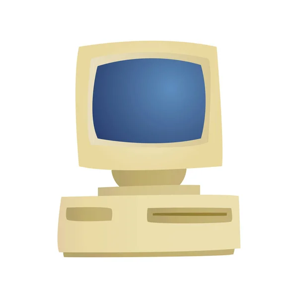 Artículo de computadora retro clásico tecnología antigua estilo negocio equipo personal y PC vintage hardware de escritorio comunicación objeto vector ilustración . — Vector de stock