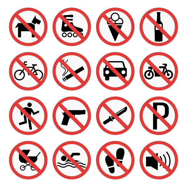 Prohibition signs set safety information vector illustration. — Stock Vector