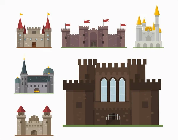 Desenhos animados conto de fadas castelo torre ícone bonito arquitetura fantasia casa conto de fadas medieval e princesa fortaleza design fábula isolado vetor ilustração . — Vetor de Stock