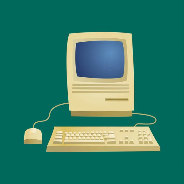 Artículo de computadora retro clásico tecnología antigua estilo negocio equipo personal y PC vintage hardware de escritorio comunicación objeto vector ilustración . — Vector de stock