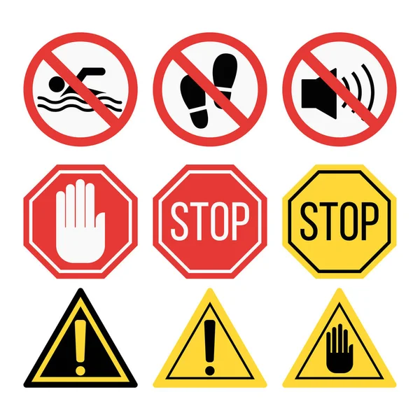 Panneaux d'interdiction mis illustration vectorielle d'information de sécurité . — Image vectorielle