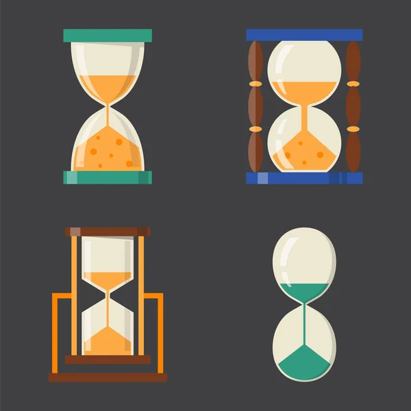 Sandglass pictogram tijd platte geschiedenis tweede oude designobject en zand klok zandloper timer uur minuut horloge countdown stroom maatregel vectorillustratie. — Stockvector