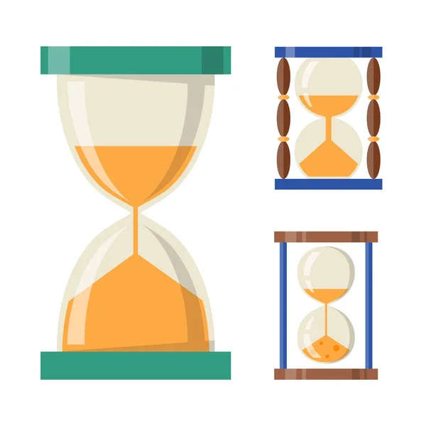 Sandglass ikona czas Płaska konstrukcja historii drugiego starego obiektu i piasek zegar timer klepsydra godzina minuta zegarek odliczanie przepływu środka wektor ilustracja. — Wektor stockowy