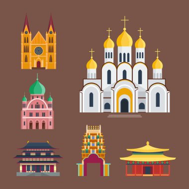 Katedral churche Tapınağı Simgesel Yapı turizm Dünya Dinleri ve ünlü yapısı geleneksel şehir antik eski kule vektör çizim oluşturma.