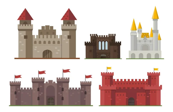 Desenhos animados conto de fadas castelo torre ícone bonito arquitetura fantasia casa conto de fadas medieval e princesa fortaleza design fábula isolado vetor ilustração . — Vetor de Stock