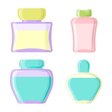 Parfüm glamour moda güzel kozmetik şişe ve Fransa parlak kadın ambalaj tüp ürün kadın koku vektör çizim.