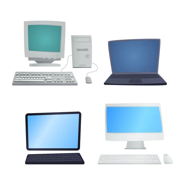 Retro computer item klassieke antieke technologie stijl persoonlijke kantoormateriaal en vintage pc desktop hardware mededeling object vectorillustratie. — Stockvector