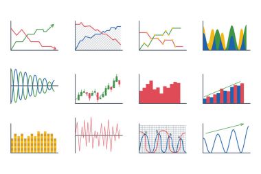 Tasarım iş veri grafiği analytics öğeleri bar pasta grafikler diyagramları ve düz simgesi infographics izole sunum rapor bilgi vektör çizim.