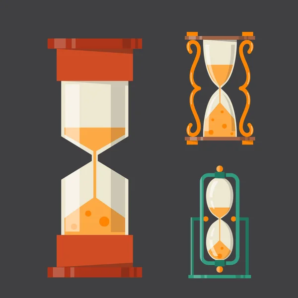Sandglass icon time flat design history second old object and sand clock hourglass timer hour minute watch countdown flow measure vector illustration. — Vetor de Stock