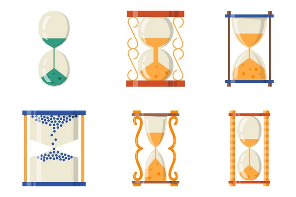 Sandglass icon time flat design history second old object and sand clock hourglass timer hour minute watch countdown flow measure vector illustration. — Stock Vector