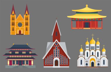 Katedral churche Tapınağı Simgesel Yapı turizm Dünya Dinleri ve ünlü yapısı geleneksel şehir antik eski kule vektör çizim oluşturma.