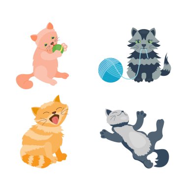 Kedi doğurmak şirin yavru kedi portre kabarık genç çok güzel Karikatür hayvan evde beslenen hayvan ve oldukça eğlenceli bir oyun kedi memeli yerli kitty vektör çizim oturma.