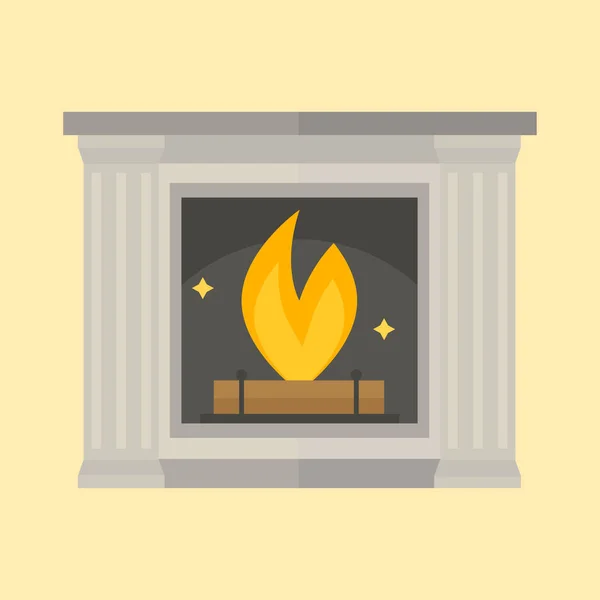 フラット スタイルの暖炉アイコン デザイン家部屋暖かいクリスマス炎明るい装飾石炭炉と室内に快適な暖かさエネルギーのベクトル図. — ストックベクタ