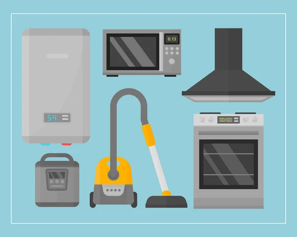 Haushaltsgeräte Küchengeräte Haushaltsgeräte elektrische Werkzeugtechnologie Haushaltswäsche und Reinigungsgruppe Maschine Interieur elektrischer Vektor Illustration. — Stockvektor