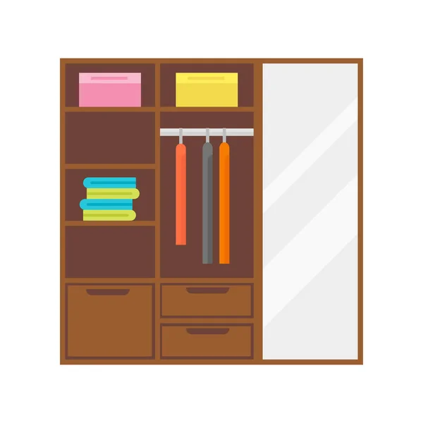 平面设计衣柜的橱柜图标孤立的老式生活复古储藏室货架与存储盒室内设计矢量图. — 图库矢量图片