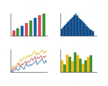 Tasarım iş veri grafiği analytics öğeleri bar pasta grafikler diyagramları ve düz simgesi infographics izole sunum rapor bilgi vektör çizim.