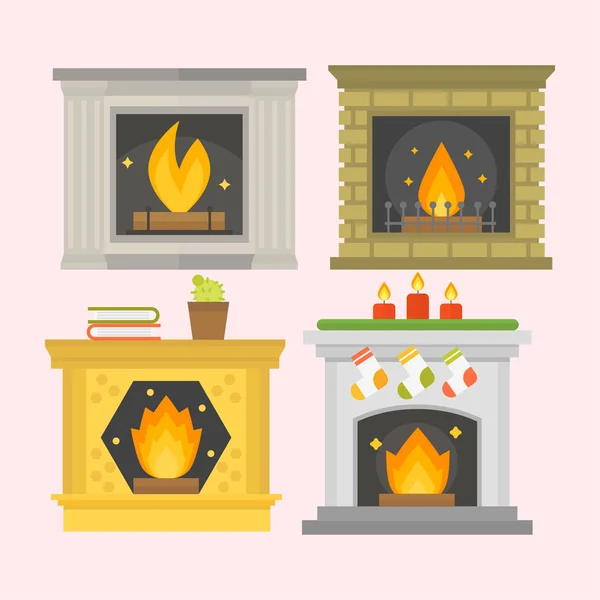 Плоский стиль камина икона дизайн дома комнате теплое рождественское пламя яркое украшение угольная печь и комфортное тепло энергии в помещении векторной иллюстрации . — стоковый вектор