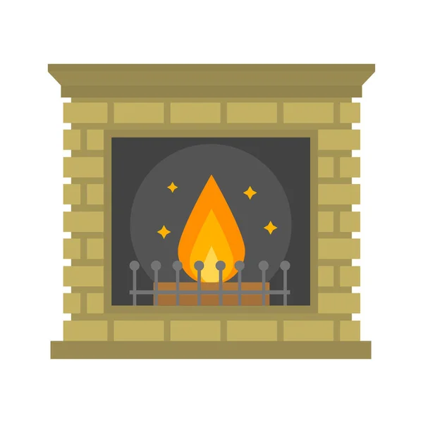 Flachen Stil Kamin Ikone Design Haus Zimmer warm Weihnachten Flamme hell Dekoration Kohleofen und komfortable Wärme Energie drinnen Vektor Illustration. — Stockvektor