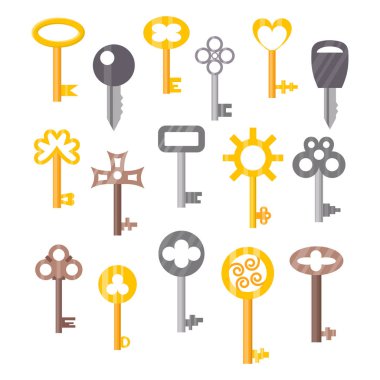 Vintage veya antika anahtarı erişim ev aracı retro metal güvenlik ev koruma izole ve dekoratif iskelet süslü gizli işaret illüstrasyon vektör.