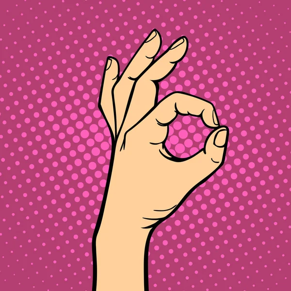 Hand tonen ok doofstomme gebaar menselijke arm houd communicatie en richting ontwerp vuist touch pop-art stijl kleurrijke vector illusstration. — Stockvector