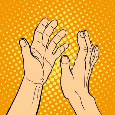 Hand showing applause deaf-mute gesture human arm hold communication and direction design fist touch pop art style colorful vector illusstration. clipart