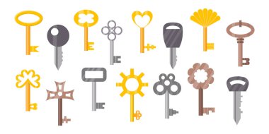 Vintage veya antika anahtarı erişim ev aracı retro metal güvenlik ev koruma izole ve dekoratif iskelet süslü gizli işaret illüstrasyon vektör.